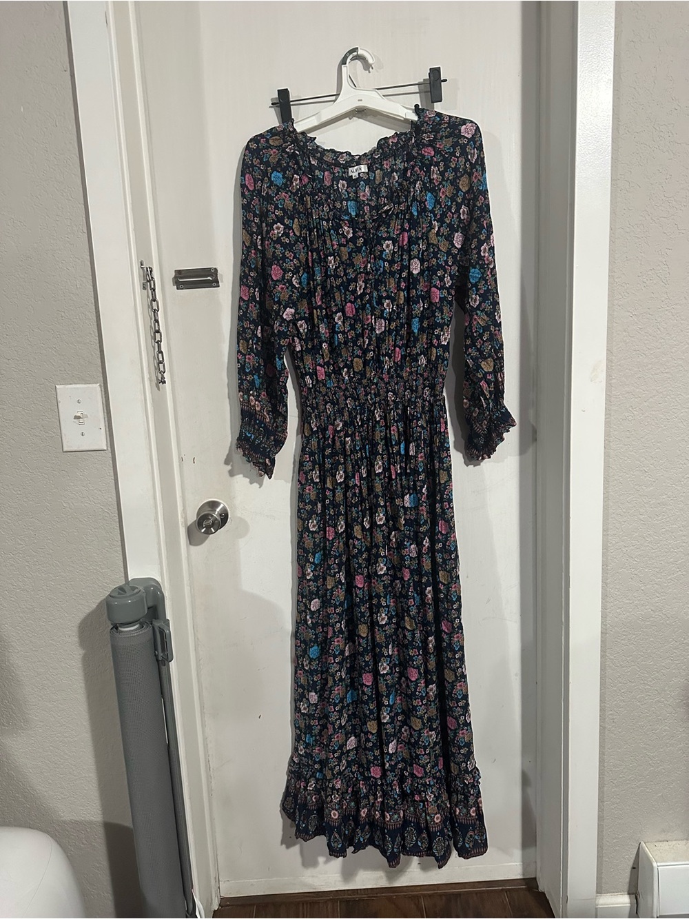Navy Floral Long Sleeve Maxi Dress